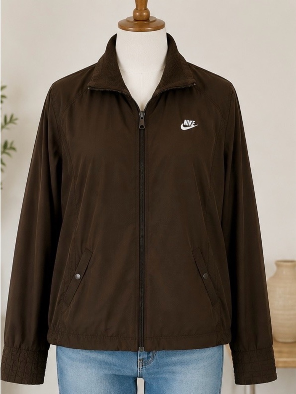 NIKE SPORTSWEAR BROWN FULL ZIP LIGHTWEIGHT JACKET WINDBREAKER (M)
